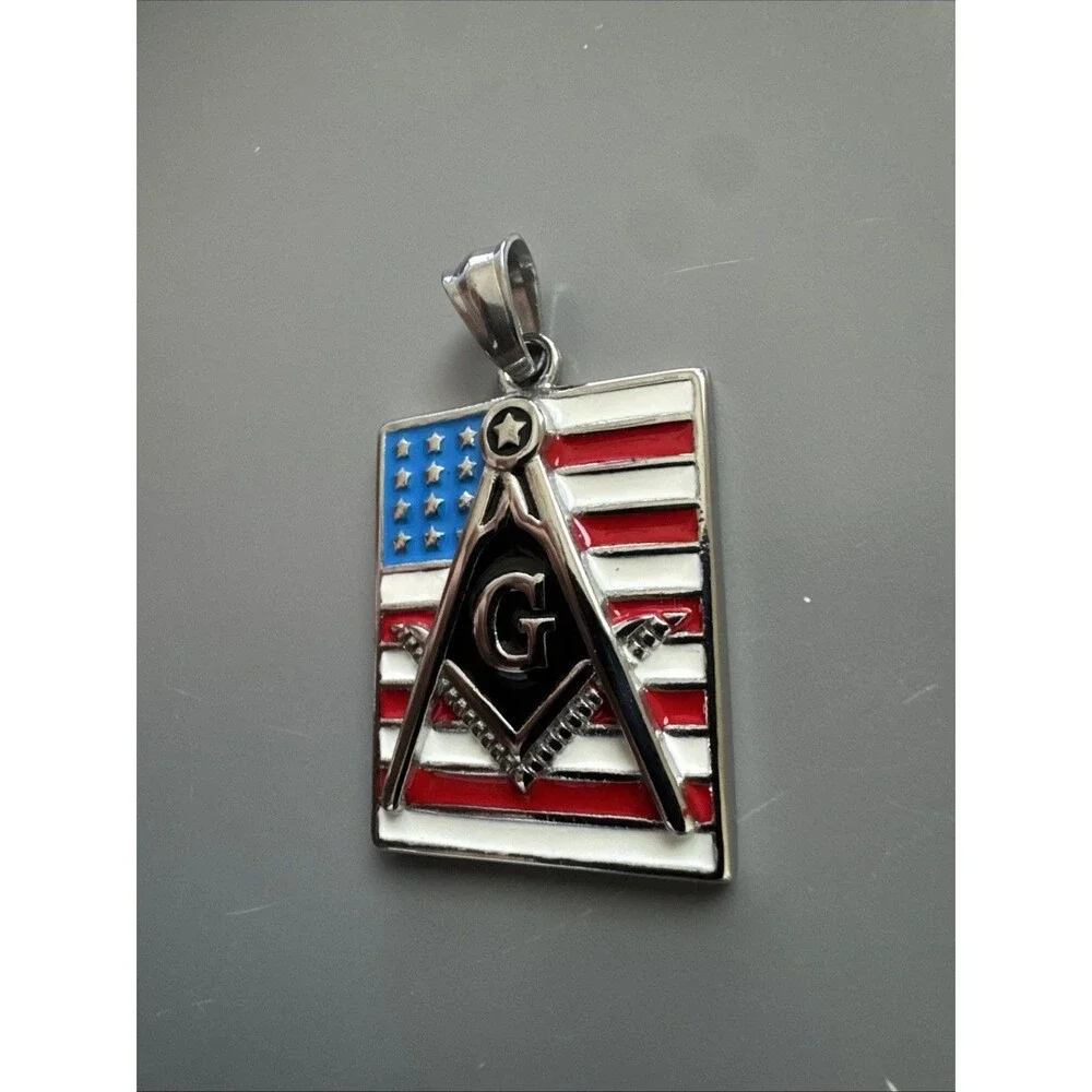 U. S. A. Free Mason Stainless Steel Freemason Symbol Masonic Pendant Chain Gift